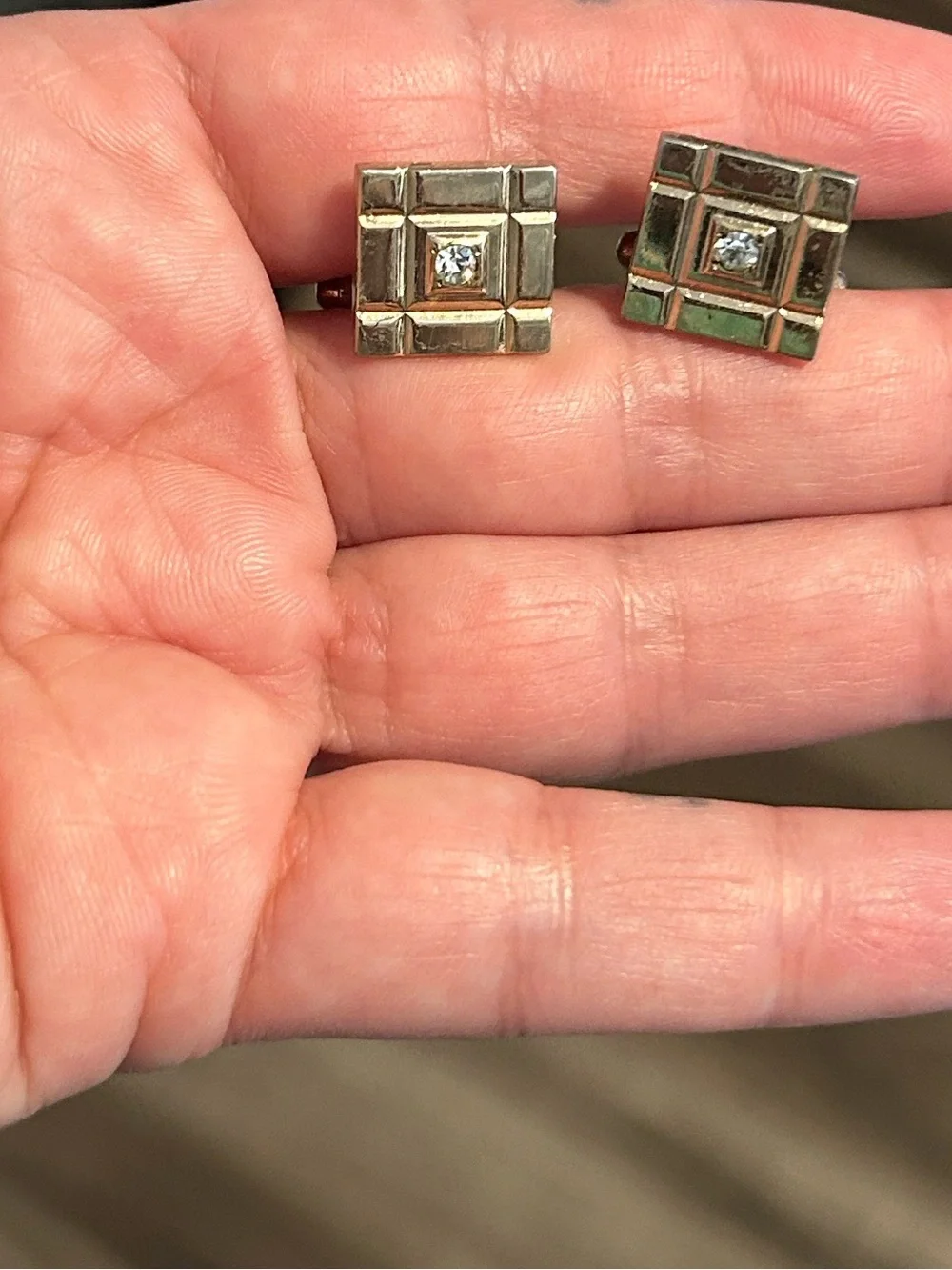 Vintage geometric crystal cufflinks
